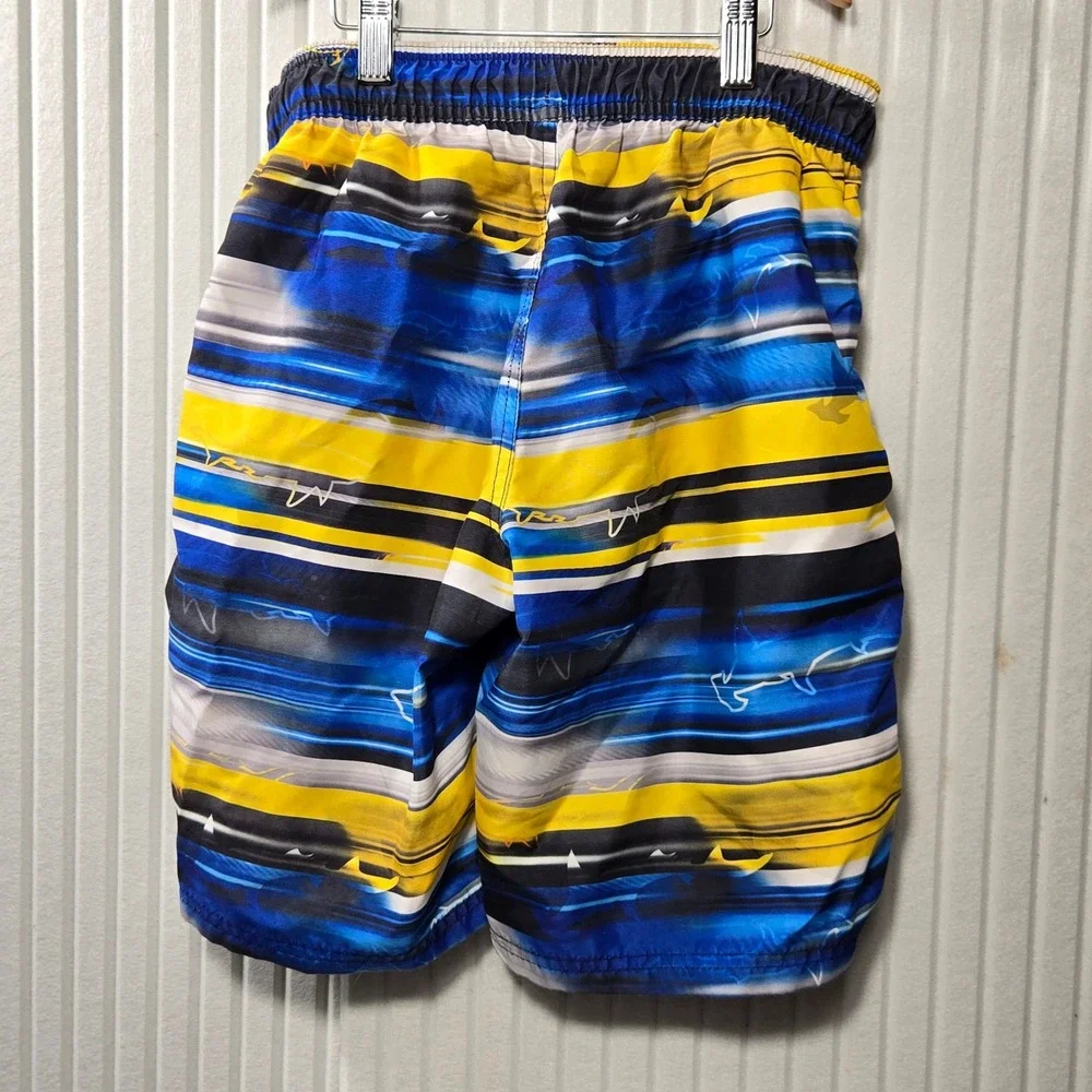 ZeroXposur Boys Swim Trunks Blue Yellow‎ Shark Stripe Board Shorts Size M 10/12